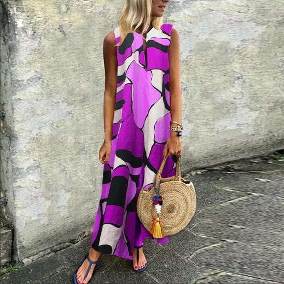 Abstract Print, Sleeveless, Kaftan Style Maxidress - Picture 8 of 11